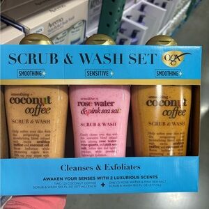 3-pc OGX Scrub & Wash Coconut Coffee Rose Water Exfoliating Cleanser set 19.5oz